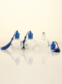 1pc|3pcs Pumpkin Shape 12ml Refillable Essential Oil Roller Bottle, Transparent Glass Perfume Liquid Stainless Steel Roll-On Empty Bottle With Tassel Cover, Blue