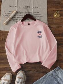 1 Peça Camiseta de Manga Longa com Gola Careca e Estampa de Rosto para Meninas Pré-Adolescentes, Roupa de Estudante Infantil de Outono - Esta Camiseta Chamativa com um Design de Rosto Fofo Certamente Fará as Crianças Sorrirem - Rosa chiclete - Visão 3