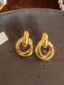 1 Par de Brincos de Pino com Argola Vintage de Metal, Joia de Orelha Elegante de Design Minimalista para Mulheres