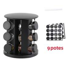 Belifou Rotating Spice Rack With 16 Glass Jars And Measuring Lid Black - 9 Pots - View 1