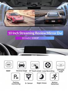 Espejo cámara para coche, grabadora de vídeo con pantalla táctil de 10 pulgadas, espejo retrovisor con cámara frontal DVR con visión nocturna, espejo de salpicadero, solo cámara frontal, no compatible con otras cámaras traseras (150mAh)