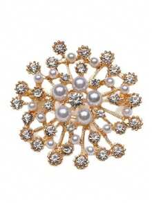 闪亮复古锌合金雪花胸针，镂空花胸饰，时尚优雅女士西装、毛衣、外套金属配件学校办公室配件衬衫夹克珠宝圣诞节万圣节 - 彩色 - 查看 9