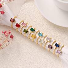 Anillos de piedra natal dorados de KAERUN para mujeres, sin oxidación, anillos apilables chapados en oro de 14K, anillos de gema de zafiro baguette, regalos hechos a mano para el cumpleaños de la madre e hija, tallas 6, 8, 9, 10 - 02 de febrero (Amatista) - Ver 5