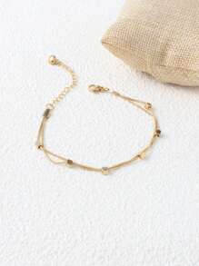 1pc Minimalist Fashion Niche Hit Handpiece Stainless Steel K-Plated Bead Double Layer Snake Chain Bracelet For Women