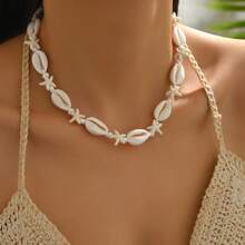 Collar tejido a mano con estrella de mar de la serie Natural de concha marina de estilo bohemio para mujer
