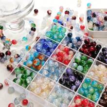 8mm Round Glass Cracked Glitter Beads - Assorted Colorful Loose Spacer Beads, Suitable For Handmade Jewelry, DIY Bracelet, Necklace, Watch Parts, Jewelry Stringing, Charm Bracelet Components, Cracked Texture Beads, Decorative Jewelry Accessories