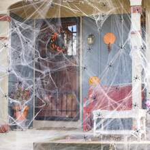 Pânză de păianjen de Halloween 20g/100g/240g/400g - 60/320/780/1400 mp, Vine cu 20/50/100 păianjeni falși, 4 dimensiuni de pânze de păianjen super elastice din care puteți alege, Pânză de păianjen albă extensibilă DIY, perfectă pentru decorarea grădinii de Halloween, curții, casei bântuite, petrecerii, decorațiuni de Crăciun pentru casă, cadouri de Crăciun, decor de Crăciun. - alb - Vizualizare 9