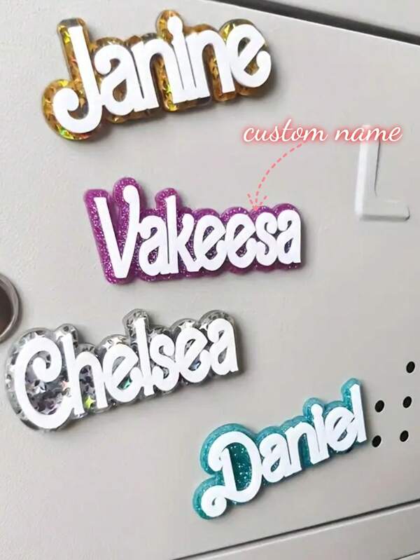 1 Custom-Made Acrylic Name Refrigerator Magnet, Creative And Personalized Sparkling Magnetic English Word Card, Shiny And Simple Style, Suitable For Locker Marking And Decoration, Name Card, The Most Beautiful Holiday Gift For Friends, College Back-To-School Season Day Gift, Wedding Holiday Gift,Home & Living,Christmas Home Atmosphere, Autumn Home Refresh