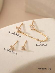 3 pièces/set de boucles d'oreilles délicates avec chaîne en zircone cubique, clip ou percées, convenant pour le port quotidien, les fêtes et événements (la quantité par emballage est seulement pour une oreille)