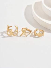 Set de 3 piezas de anillos con estilo europeo y americano de conchas marinas con aberturas ajustables en forma de estrella de mar, adecuados para vacaciones al aire libre de mujeres y uso en moda de nicho
