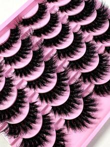 LYBCG Wholesale Bulk 14Pairs Faux Mink Lashes 5D Fluffy False Eyelashes Thick Volume Dramatic Halloween Cosplay Manga Cat Eye Lashes Long Strip Wispy Lashes Pack - 黑色 - 查看 2