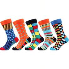 Men's Funny Novelty Crazy Pattern Dress Socks For Gifts - Red-orange/Blue/Multicolor Geometric-5m - View 1