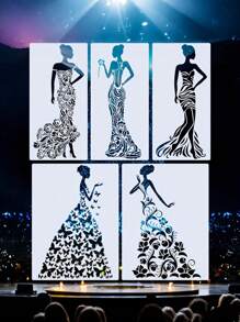 5pcs Beautiful Girl Themed Painting Templates, Butterflies, Flowers, Leaves, Vines, Clothing Elements, Illustrations, Wall Art, Frame, Art Creation Materials. Reusable, Washable DIY Artworks. Home Decor Craft Templates. With Good Flexibility And Durability, Sturdy And. For Tattoo And Body Art Bleeding Templates,School Supplies,Back To School