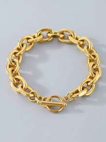 1pc Fashionable Stainless Steel O-Shape Angle OT Clasp Thick Men's Bracelet, Suitable For Daily Wear