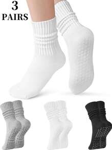 3 Pairs Of Very Suitable Sports Stacked Socks Yoga Socks For Women, Soft And Comfortable, Non-Slip And Shock-Absorbing, Suitable For Daily Pilates, Running, Fitness, Cycling,
