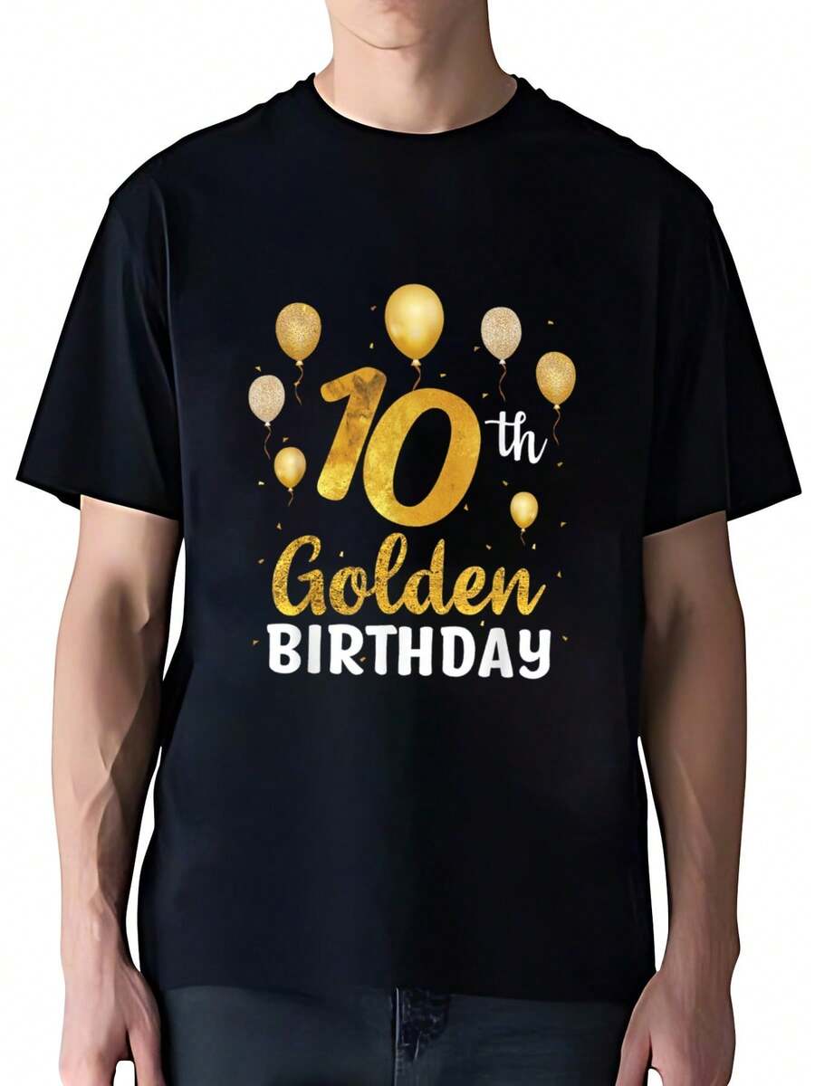 Funny 10th Birthday Cotton T-Shirt With Golden Birthday Balloons For Your 10th Birthday