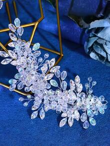 1 pezzo Fascia per capelli minimalista in finta cristallo, accessorio per capelli da donna, copricapo da sposa, adatto per banchetti, tea festa, matrimoni, fotografia, uso quotidiano, fasce per capelli invernali che riscaldano la testa - Argento - Visualizzare 4