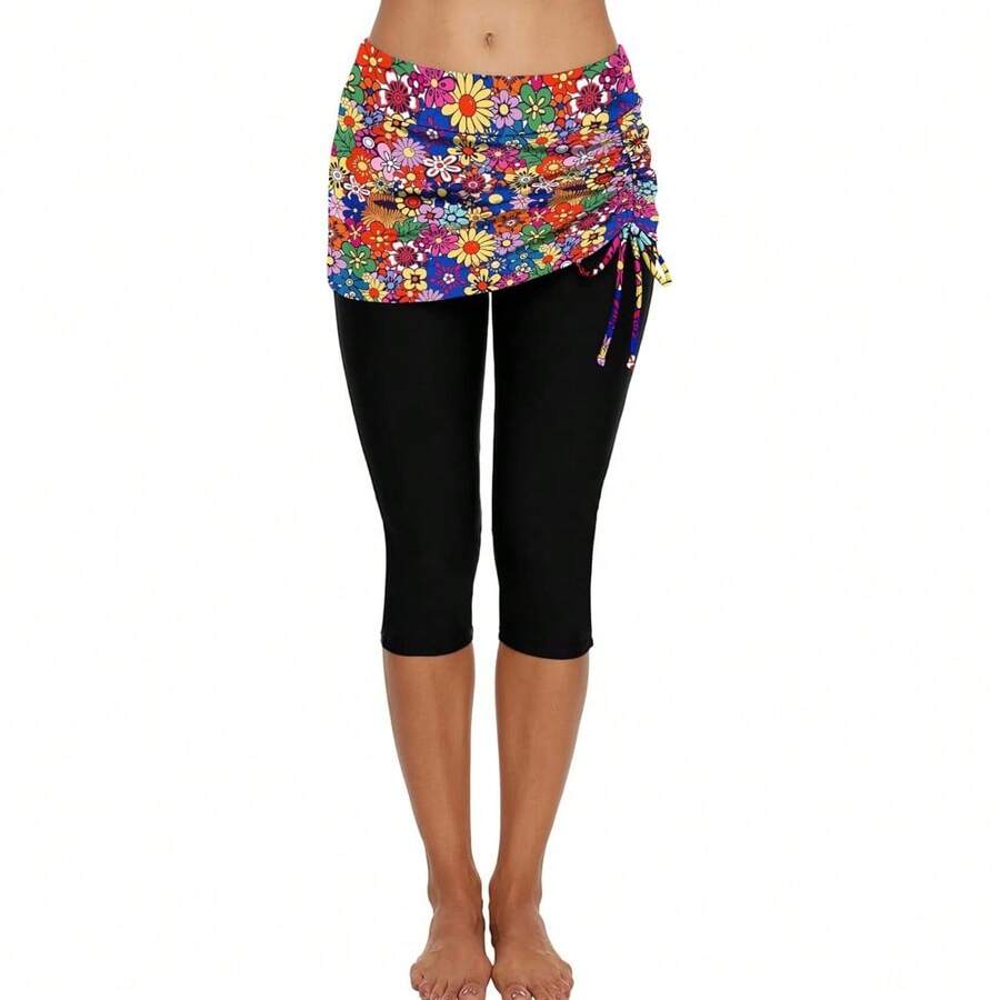 Swimming Water Pants Skirted Swim Shorts Cropped Capri Surf Leggings Wetsuit Pants UV Boardshorts For Women - Floral Print - View 1