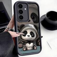 Cute Panda Pattern Fashion 1pc Cute Panda Anti-Fall Phone Case, Thickened Anti-Slip Protective Cover Compatible With IPhone, Compatible With Honor, Compatible With Redmi, Compatible With Galaxy Spring - Black - View 2