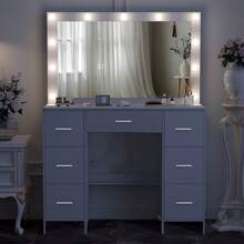 White Dressing Table With Led Lighting Mirror, Drawers & Large LED Mirror, 11 LED Bulbs Adjustable Brightness, Vanity Makeup Desk With LED Mirror Bedroom, Modern Design Bedroom Furniture