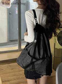 Nylon Sporty Leisure Drawstring Backpack, Chic & Versatile Large Capacity Rucksack, School Backpack