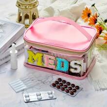 Fashion Transparent PVC Makeup Bag, 7 Colors Available, MEDS Makeup Bag - With Handle Transparent PVC Travel Medicine Storage Bag, Waterproof Nylon Zipper Toiletry Bag, Medicine Storage Bag, Suitable For Patients And Nurses Use