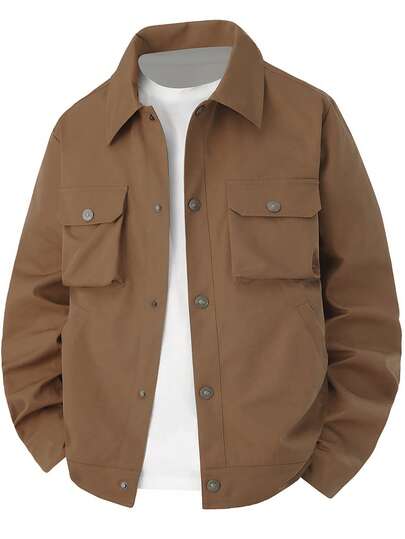 Chaqueta de hombre de talla grande de unicolor para invierno, nueva chaqueta de servicio de estilo retro americano de primavera y otoño con cuello, chaqueta casual de uso diario para exteriores con cuello, chaqueta bomber para hombres