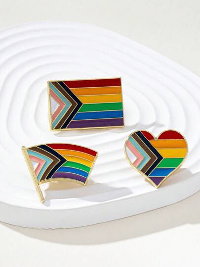 3pcs Rainbow Flag & Heart Shape Enamel Lapel Pin, Diverse Designs, Supporter Of Liberalism Culture, Personalized Backpack Hat Decor Brooch Set, LGBTQ+ Freedom Culture Accessories Office Accessories Shirts Jacket Jewelry Christmas Halloween