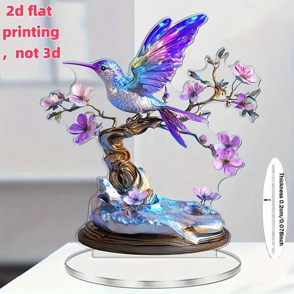 2D Flat 1pc Bohemian Style Crystal Hummingbird Decoration, Garden Inspired Bird With Stand, Multi-Purpose Home And Office Desktop Decoration, Suitable For Coffee Shops, Birthdays, Housewarmings, Christmas Gifts