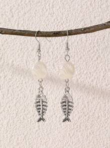 1/5 par de pendientes de aleación con colgantes de peces pequeños, tortugas marinas y estrellas de mar, de la serie de vacaciones con estilo minimalista y de océano, para mujeres