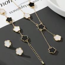 1 Set Modisch & elegant Damen Metall-Schmuckset mit 5-Blatt Klee Design, vielseitig einsetzbar