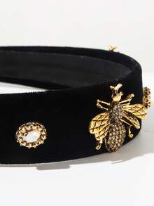1 件纯黑色天鹅绒复洛克风格昆虫宝石装饰头带，创意时尚发饰，发带，发箍，发饰 - 咖色 - 查看 3