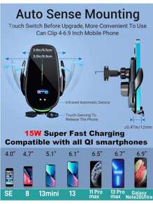 YITUMU Wireless Car Charger Holder, Fast Charging Automatic Clamping 15W Smart Dual-Control Induction Car Phone Holder, Optional Cigarette Lighter Car Charger Accessory, Suitable For Android And Apple Phones With Wireless Charging Function Car Accessories