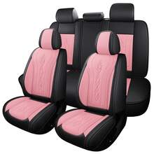 5 Seat Luxury PU Leather Car Seat Covers Full Set Cushion Protector Fit Front Seats And Split Solid Bench Fit For Most Cars C0134 - Hồng - Xem 3