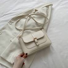 Fashion Solid Color Crocodile Pattern Belt Decoration Crossbody Bag - Beige - View 8