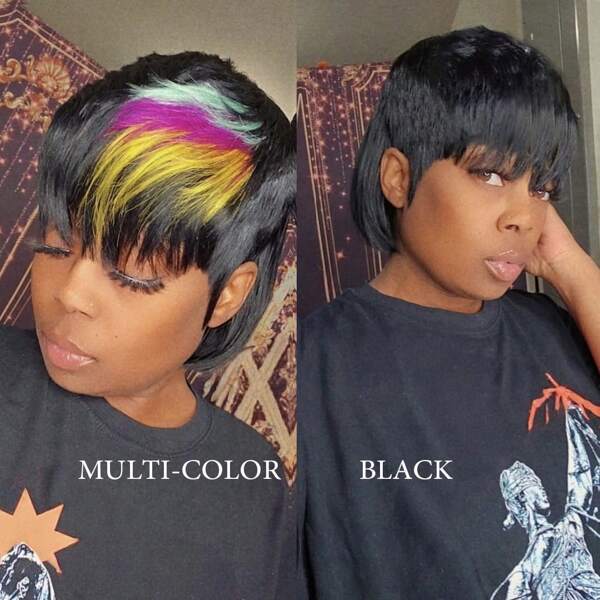 Mullet Wig For Women Human Hair Multicolor Pixie Cut Wigs For Women Modern Mullet Human Hair Wigs Straight 10A Brazilian Virgin Remy Human Hair Wigs None Lace Front Wig Glueless Wigs For Daily Use Put On And Go Wig