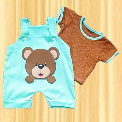 Conjunto de Bebê Macacão Jardineira Safari com Estampa de Animais - Roupa Fofa para Bebê Menino