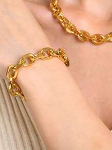 1pc Fashionable Stainless Steel O-Shape Angle OT Clasp Thick Men's Bracelet, Suitable For Daily Wear