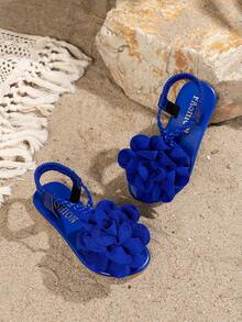 A Pair Of Stylish Lace Up Floral Sandals, Sandals, Beach Sandals, Bohemian Sandals, Floral Sandals, - Blue - View 2