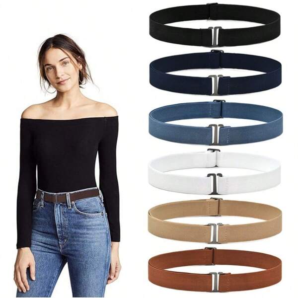 1 pieza Cinturón casual de unicolor y elástico a la cintura para mujer, ciñidor de cintura delgado y elástico invisible