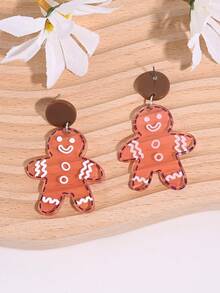 1 对可爱透明姜饼人亚克力吊坠耳环，适合女性日常或派对佩戴，很棒的圣诞礼物