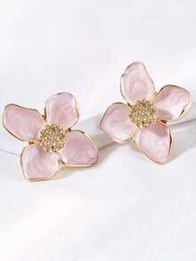 1/2 对时尚复古红莲花吊坠耳环，珐琅彩绘花卉耳钉，情人节配饰