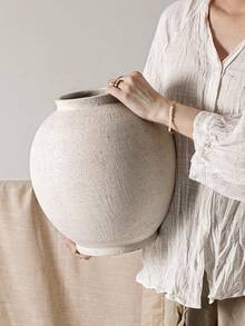 White Ceramic Vase - Large 12.5 Inch Round Floor Vase For Centerpieces, Farmhouse Rustic Minimalist Home Decor (Sandstone White) - Brown - View 7