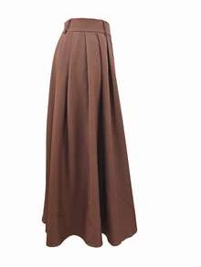 Rok Panjang Berlipit dengan Pinggang Tinggi untuk Musim Gugur/Dingin, Rok Panjang Model A-Line Elegan untuk Perjalanan, Halloween, Natal - kopi - View 7