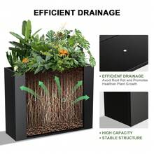 Metallic Heavy Long And Large Outdoor/Indoor Planter, Rectangular Trough Planter Box, 30"Lx24"Wx12"H, 33Pounds Powder Coating Modern Commercial Residential For Patio, Deck, Yard, Garden - 黑色 - 查看 4