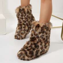 Snow Boots For Women Short Mid Calf Faux Fluffy - 豹紋 - 查看 7