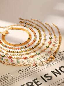 1pc, 18k Golden Plated, Stainless Steel Olive Leaf Bracelet, Classic Luxury Stainless Steel Women's Jewelry, Wedding And Graduation Holiday Gifts - Multicolor - View 1