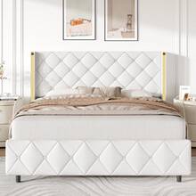 Queen Bed Frame With Headboard, Velvet Upholstered Bed With Wingback And Diamond Tufted Design, Wood Slat Support,  Modern Bed Frame, Twin Bed Frames/ Full Size Bed Frame/ Queen Bed Frame/ King Size Bed Frame Black/Pink/White/Blue/Green/Purle - 白色 - 查看 11