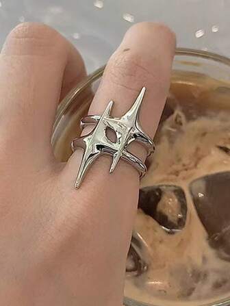1pc Punk European American Hip-Hop Geometric Star Open Adjustable Ring For Men, Suitable For Party, Date, New Year, Valentine's Day Gift