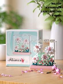 9种类型，1-4英寸创意花朵积木玩具，DIY花朵模型，DIY工艺花束，透明亚克力盒，ABS塑料，花朵积木套装，浪漫风格，形状包括康乃馨、玫瑰、郁金香、风信子、牡丹、向日葵、山茶花、栀子花，可堆叠积木玩具，玩具，礼物，